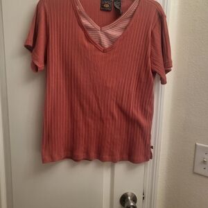 Route 66 Women's Ribbed V-Neck Tee - Rust